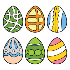 Vector illustration set of doodle easter eggs design for children, coloring and scrap book, printable. Clip art collection