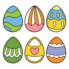 Vector illustration set of doodle easter eggs design for children, coloring and scrap book, printable. Clip art collection