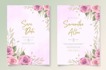 Modern wedding card design with pink roses