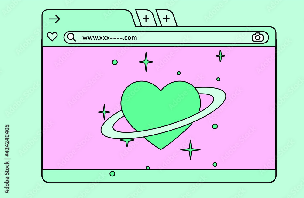 Leinwandbilder a heart with a ring around it that looks like the planet saturn and retro user interface window.