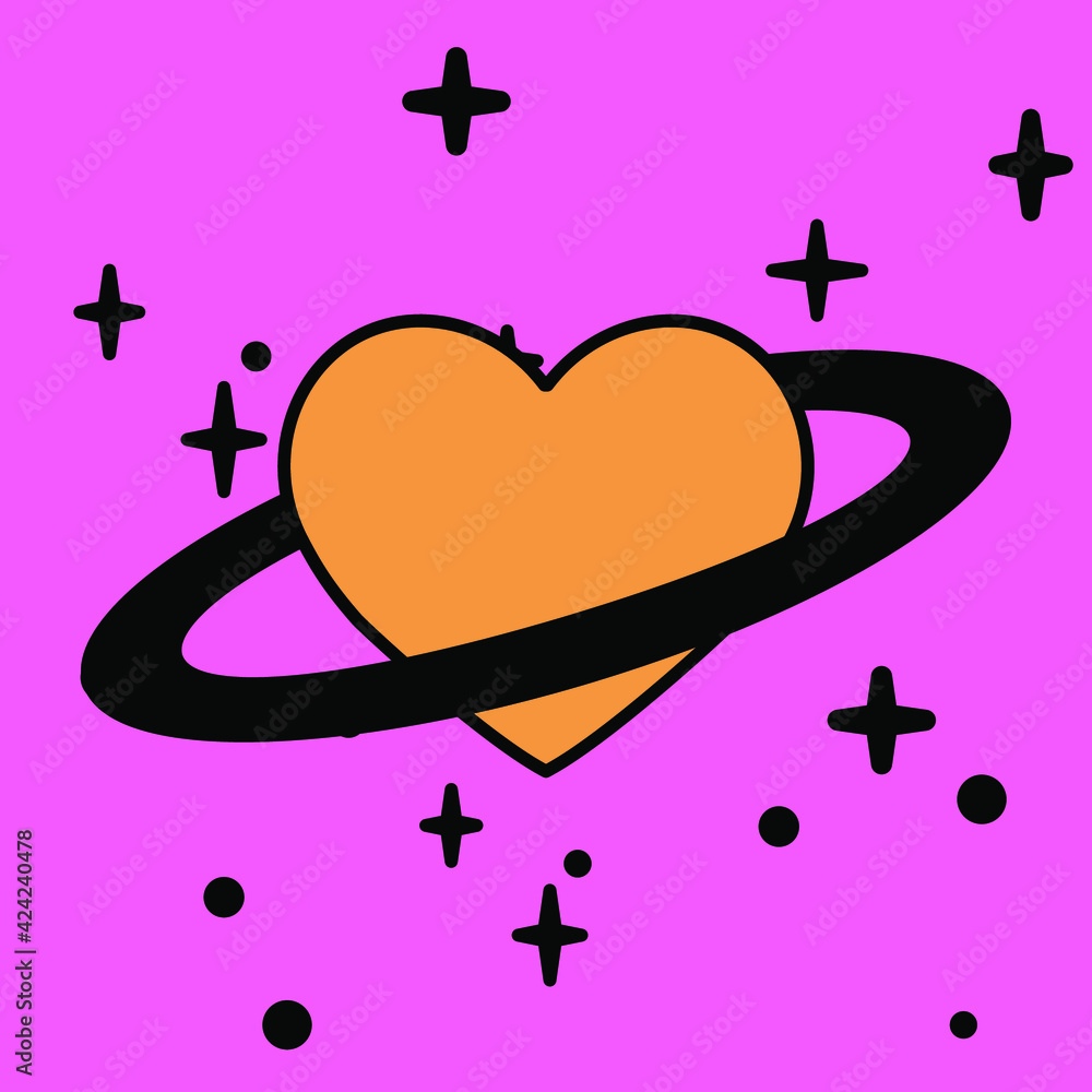 Poster a heart with a ring around it that looks like the planet saturn. minimal illustration for a flash ta