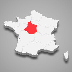 Centre-Val de Loire region location within France 3d isometric map