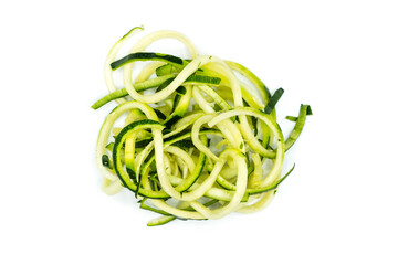 Zucchini noodle isolated on white background top view
