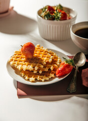 belgian waffles on a light background 