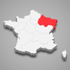 Grand Est region location within France 3d isometric map