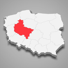 Greater Poland region location within Poland 3d map