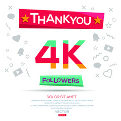 Creative Thank you (4k, 4000) followers celebration template design for social network and follower ,Vector illustration.