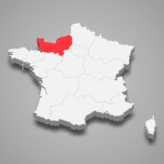 Normandy region location within France 3d isometric map