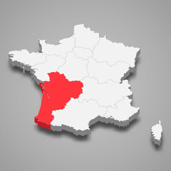 Nouvelle-Aquitaine region location within France 3d isometric map