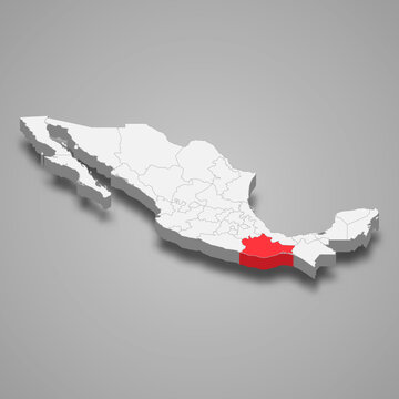 Oaxaca region location within Mexico 3d map