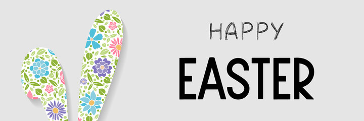 Easter bunny with flowers. Colourful banner. Vector