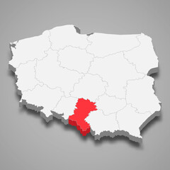 Silesia region location within Poland 3d map