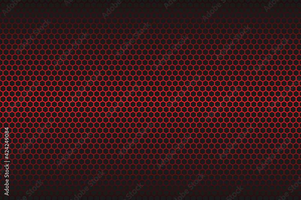 Sticker red carbon fiber hexagon texture. metal mesh black steel background. dark carbon fiber texture.