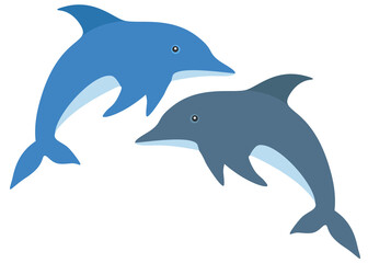 Cartoon dolphins in the set. Vector image.