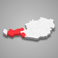 Fototapeta premium Tyrol region location within Austria 3d map