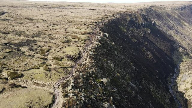 Aerial Drone Fly Over Valley In Stunning Dovestone Reservoir Peak District National Park Greenfield Saddleworth Moor Manchester