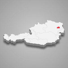Vienna region location within Austria 3d map