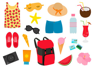 Set summer sea travel elements vector illustration