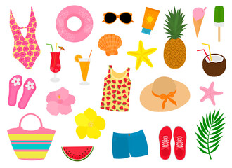 Set summer sea travel elements vector illustration