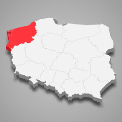 West Pomerania region location within Poland 3d map