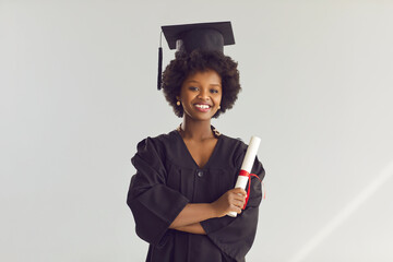 African american high school student with graduate certificate portrait