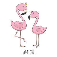 Pink flamingo. Doodle. Cartoon. Can used for print design, greeting card, baby shower, poster, fabric, textile, nursery t-shirt, kids apparel..