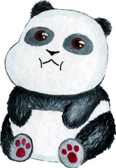 Watercolor clipart cute baby panda. Hand draw kawaii animal © FenrirArt