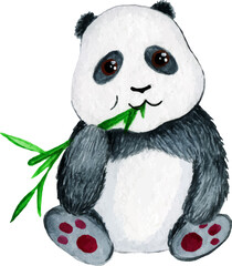 Watercolor clipart cute baby panda. Hand draw kawaii animal © FenrirArt