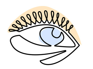 Eye drawn with a single line painted blue eye with lashes