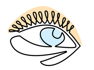 Eye drawn with a single line painted blue eye with lashes
