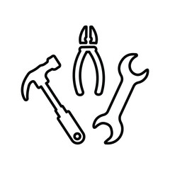 Hammer, wrench, repair tools line icon. Outline vector design.