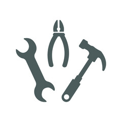 Hammer, wrench, repair tools icon. Simple gray vector graphics.
