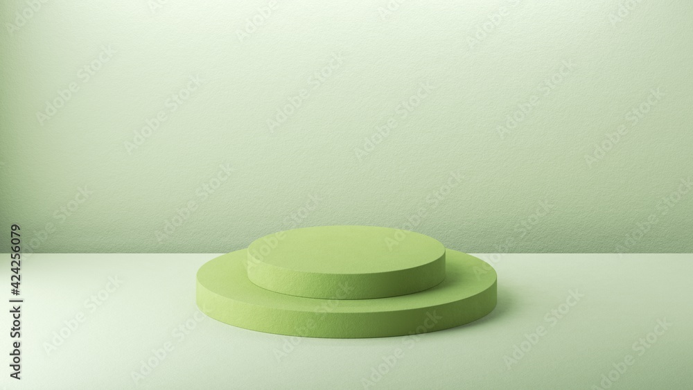Poster 3d render, abstract green background with empty round stage. minimal showcase scene for product pres