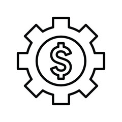 Gear, money, dollar, factory, development cost icon. Outline vector design.
