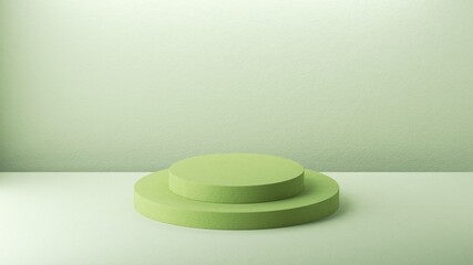 3d render, abstract green background with empty round stage. Minimal showcase scene for product presentation