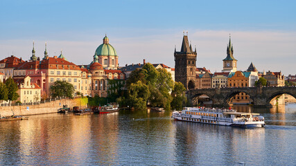 Charles bridge crossing Vltava river in Prague, Czech Republic