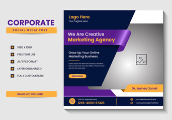 Digital Business Marketing Agency Social Media Banner, Square Flyer Template, Editable web Banner Post Template, Promotion Stories Ads