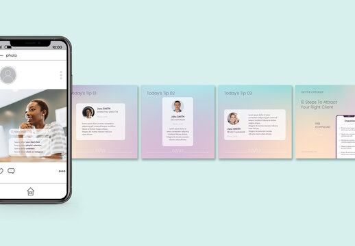 Holographic Gradient Notifications Carousel Layout