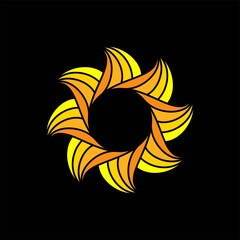 Sun Icon Sign Logo Design Yellow Orange Color in Black Background Vector