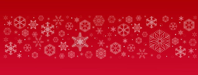 White and red snowflake border,   snowfall header for backdrop decor, banner, wallpaper 