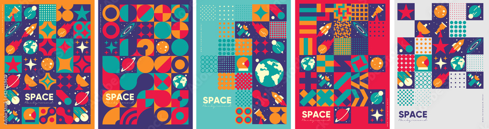 Poster space. cosmos. set of vector illustrations. abstract backgrounds, patterns on the theme of space. mi