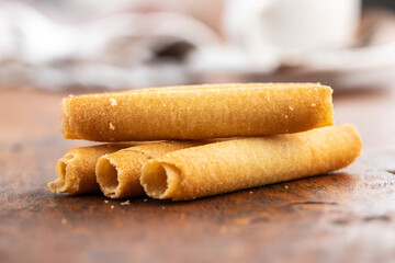 Sweet waffle tubes rolls.