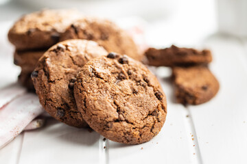 Tasty biscuits with chocolate. Sweet chocolate cookies