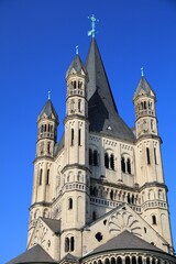 Fototapeta na wymiar German landmarks - Great St Martin Church in Cologne Germany. Romanesque Church.