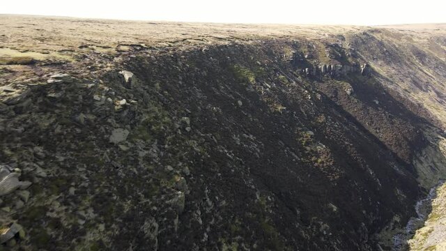 Aerial Drone Fly Over Valley In Stunning Dovestone Reservoir Peak District National Park Greenfield Saddleworth Moor Manchester
