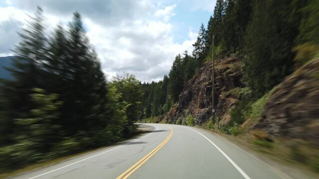 Hyperlapse driving on highway of Vancouver Island, British Columbia during summer