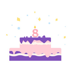 Number eight birthday cake icon with candles