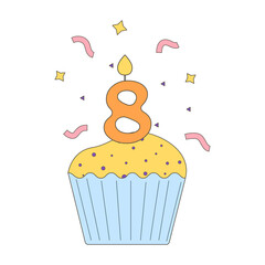 Birthday cupcake icon with number eight candles