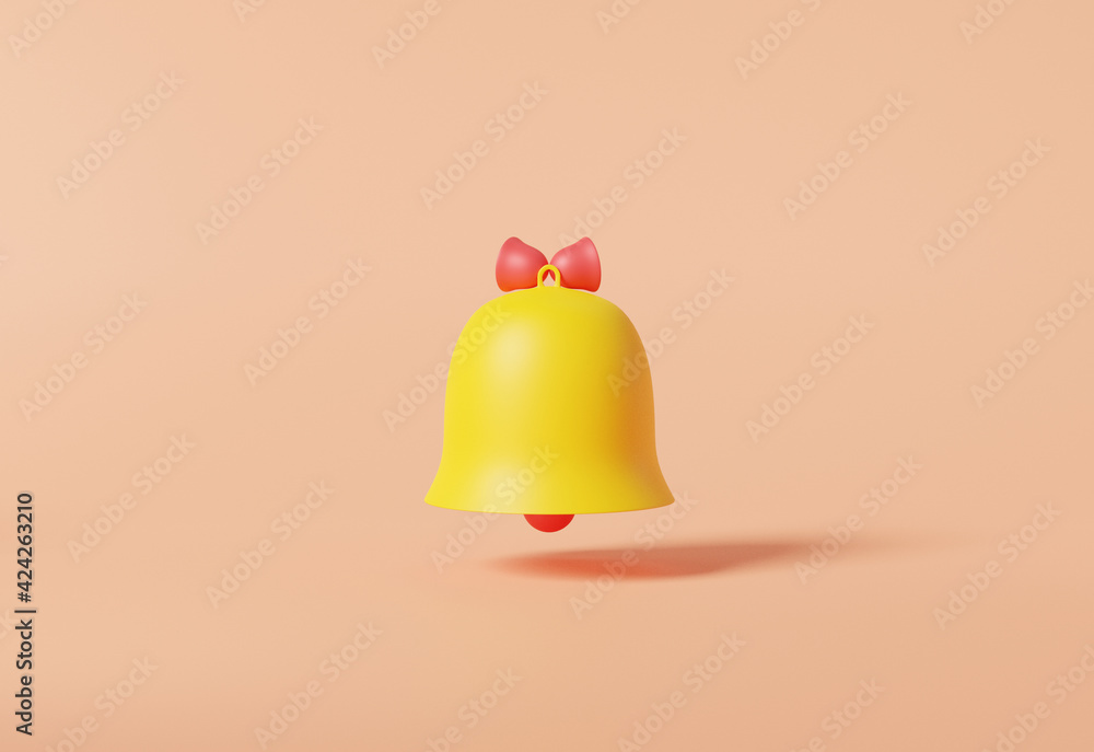 Poster 3d rendering notification bell yellow social media minimal style floating with shadow on pastel colo