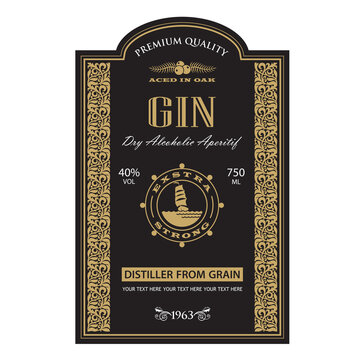 template gin label with helm and yacht in retro style